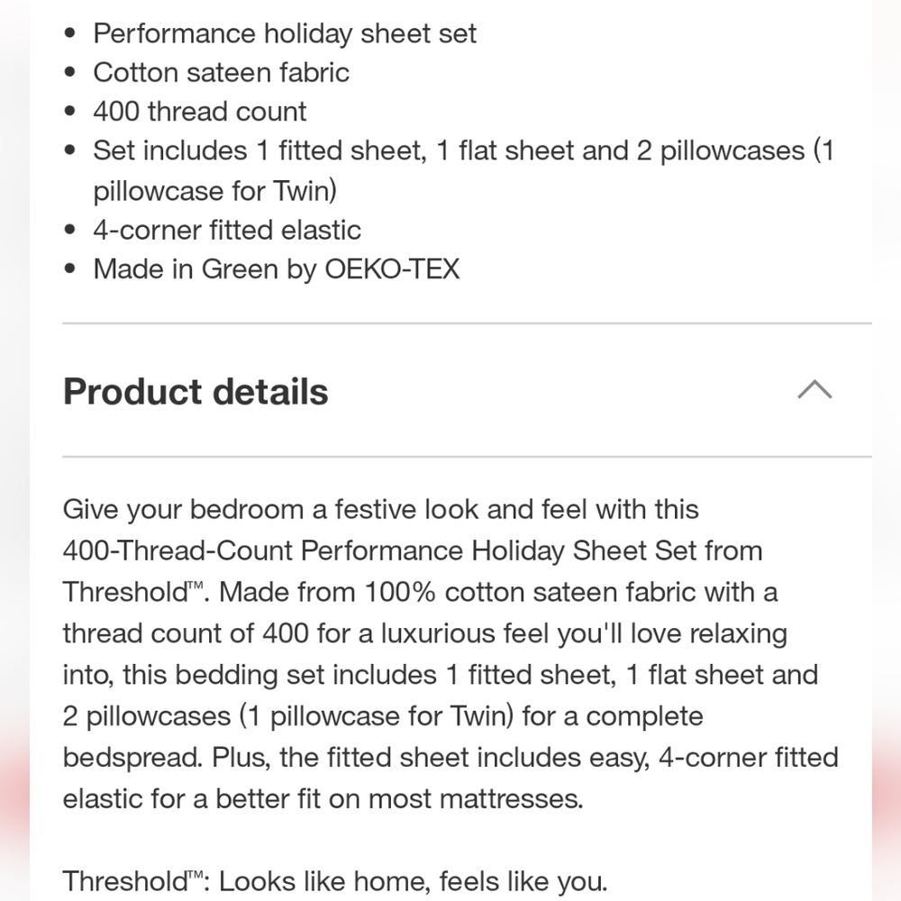 New Threshold Full Woodlock Leaf Performance Sheet Set 400 Thread Count. - Picture 3 of 15
